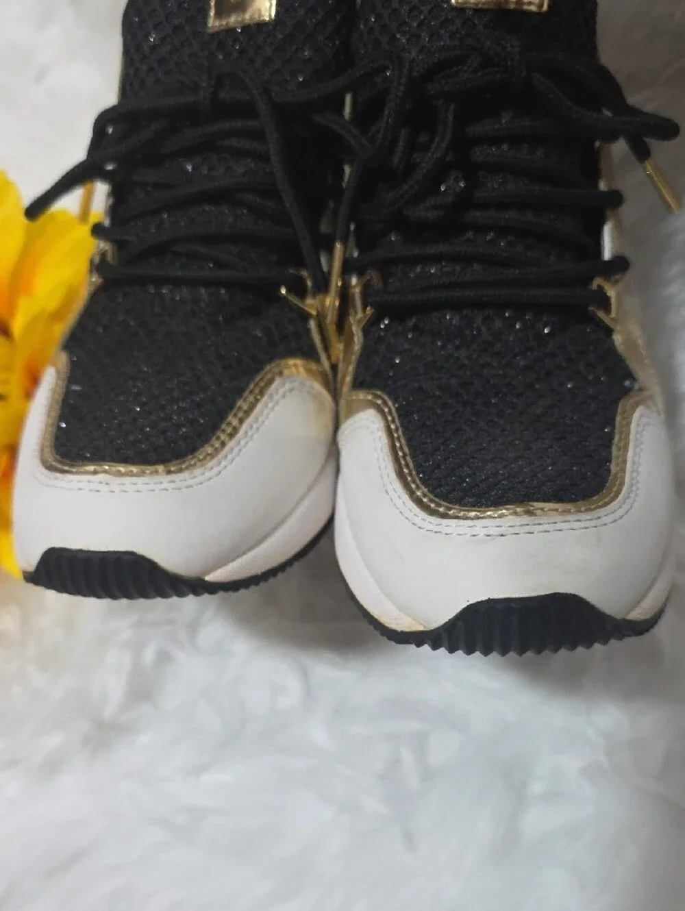 Michael Kors Black, Gold & White Lace-Up Mesh Sneakers